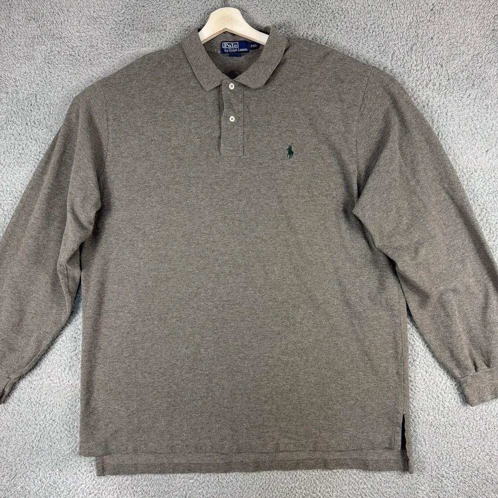 Polo Ralph Lauren Polo Shirt‎ Mens 2XL Gray Long Sleeve Embroidered Pony Cotton